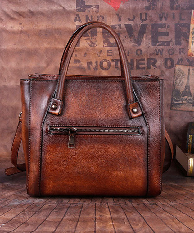 Boho Schokoladenprägung Gemälde Tote Handtasche aus Kalbsleder