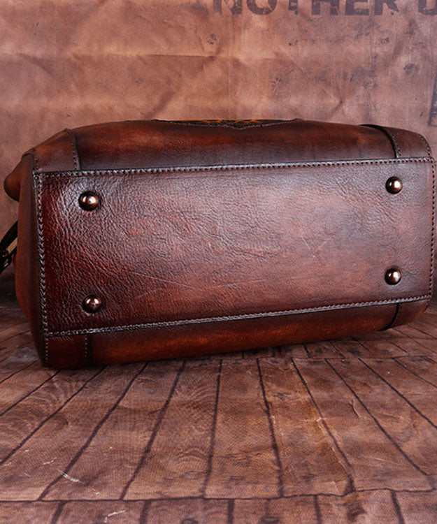 Boho Schokoladenprägung Gemälde Tote Handtasche aus Kalbsleder