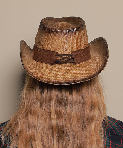 Boho Coffee Embroidered Straw Woven Cloche Hat