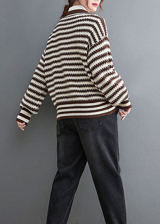 Boho Chocolate V-Ausschnitt Gestreifter gemütlicher Strickmantel Oberbekleidung Frühling