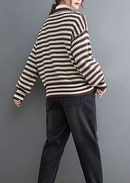 Boho Chocolate V-Ausschnitt Gestreifter gemütlicher Strickmantel Oberbekleidung Frühling