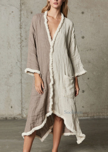 Boho-Cardigan mit asymmetrischem Patchwork-Design und Farbblock-Design aus Kunstpelz, locker geschnitten, Frühling