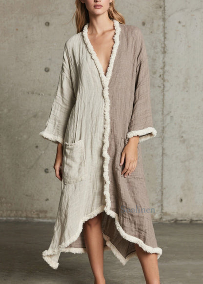 Boho-Cardigan mit asymmetrischem Patchwork-Design und Farbblock-Design aus Kunstpelz, locker geschnitten, Frühling