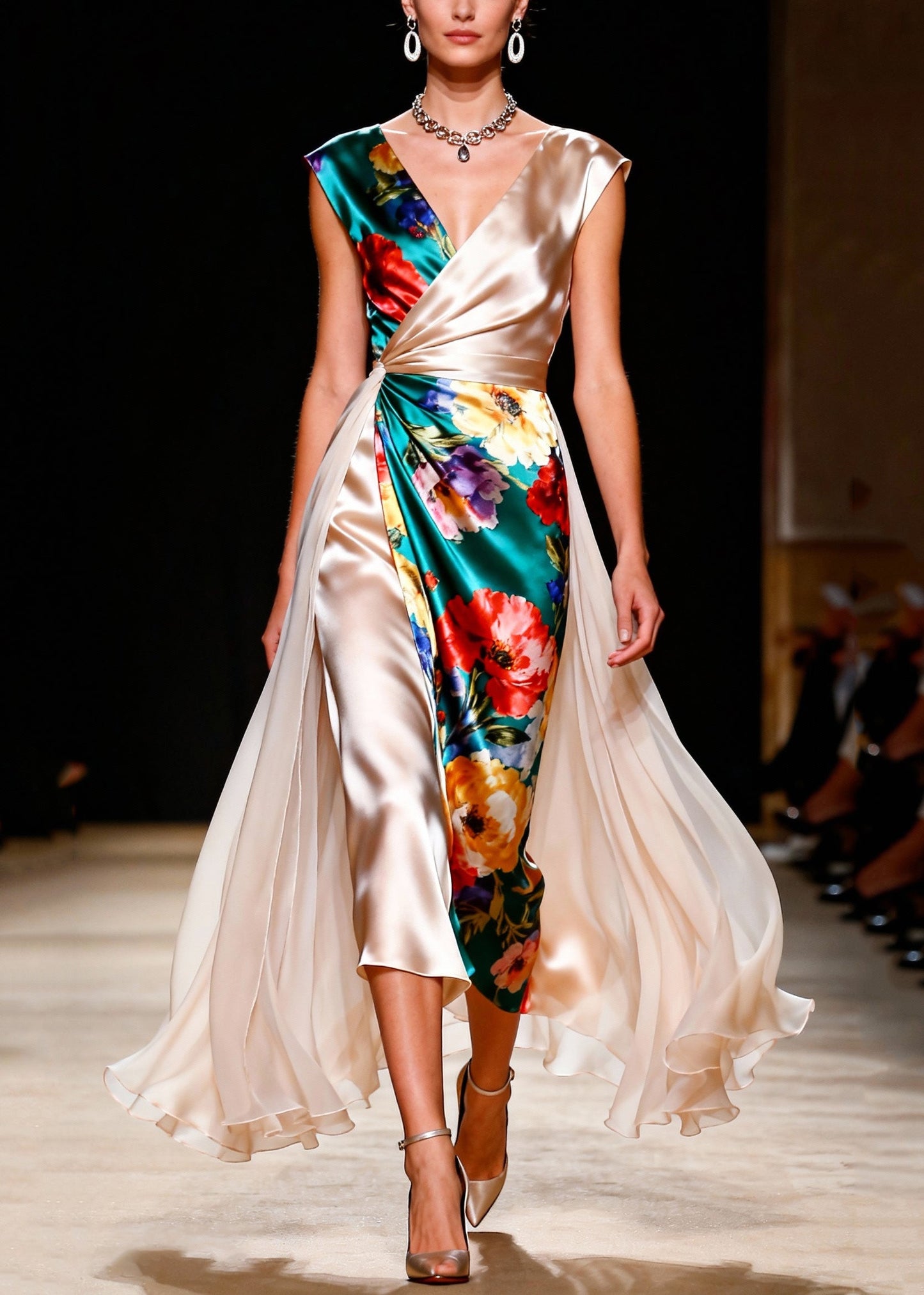 Boho Colorblock Asymmetrical Patchwork Silk Party Dress Summer