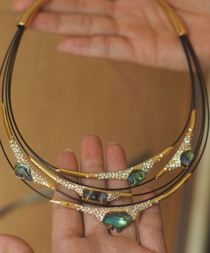 Boho Colorblock Kupfer Overgold Zirkon Patchwork Mehrlagiger Choker