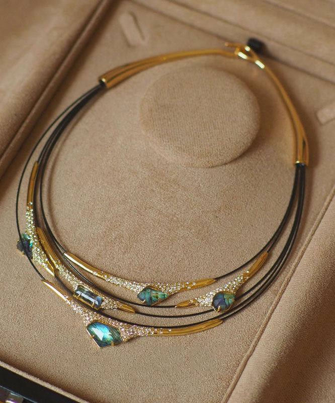 Boho Colorblock Kupfer Overgold Zirkon Patchwork Mehrlagiger Choker