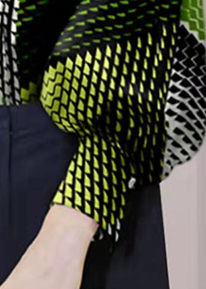 Boho Colorblock-Knopf Peter Pan Kragen Print Blusen Laternenärmel