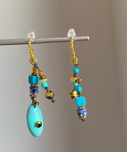 Boho-Ohrhänger mit asymmetrischem Naturstein-Anhänger, kupferfarben überzogen und vergoldet