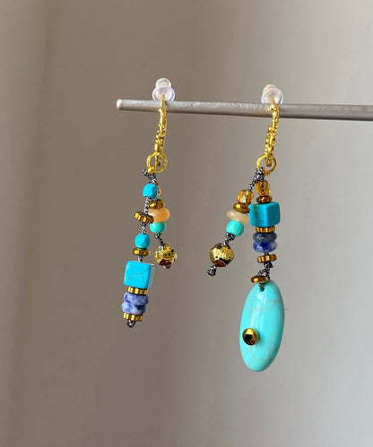 Boho-Ohrhänger mit asymmetrischem Naturstein-Anhänger, kupferfarben überzogen und vergoldet