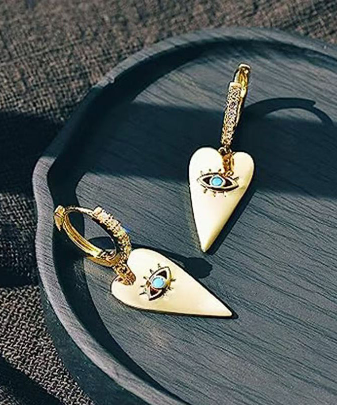 Boho Copper Overgild Inlaid Zircon Love Eyes Drop Earrings