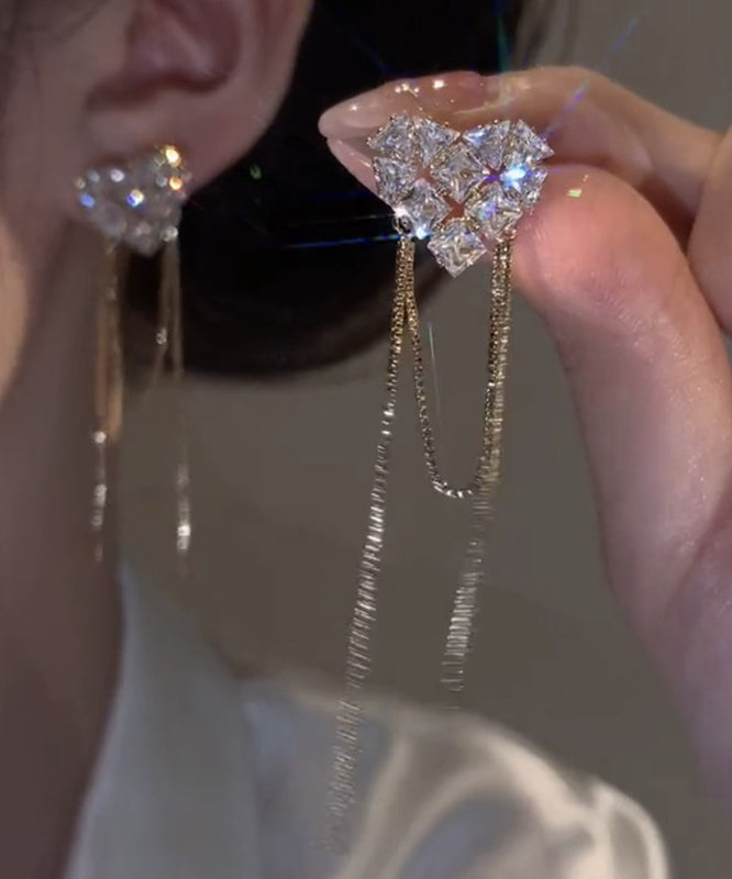 Pendientes bohemios con borlas de circonitas doradas y cobre