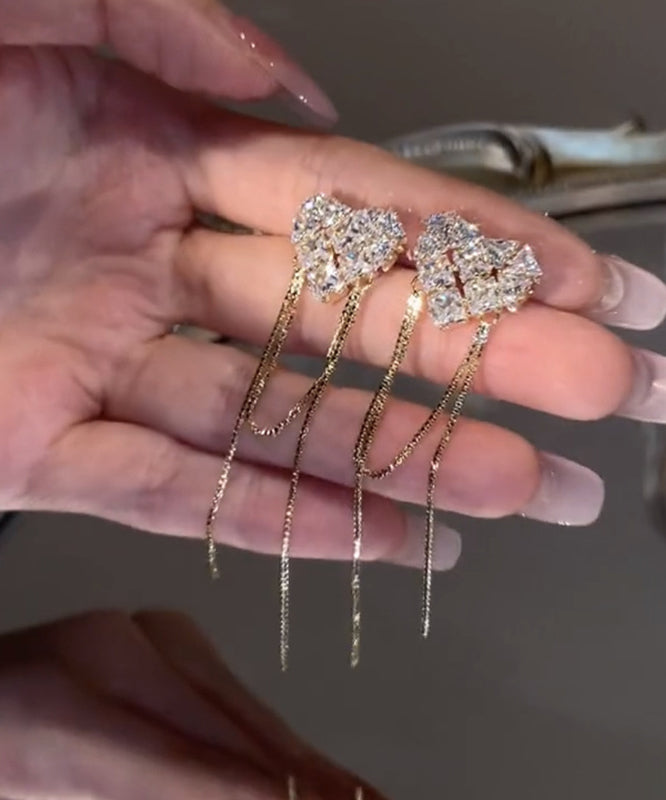 Pendientes bohemios con borlas de circonitas doradas y cobre