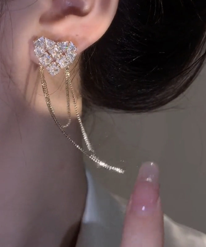 Pendientes bohemios con borlas de circonitas doradas y cobre