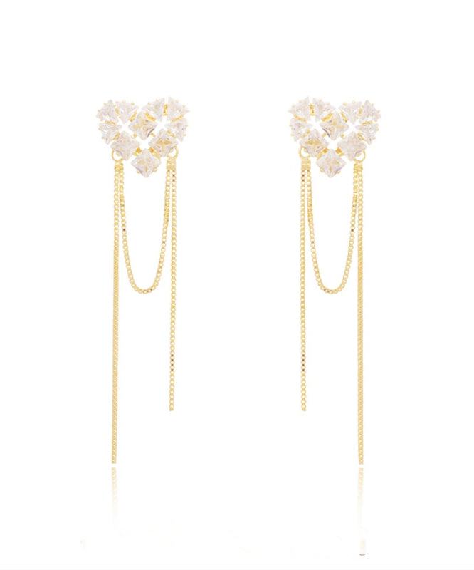 Pendientes bohemios con borlas de circonitas doradas y cobre