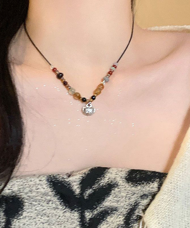 Boho Halskette mit Anhänger aus Kupferperlen und Achat