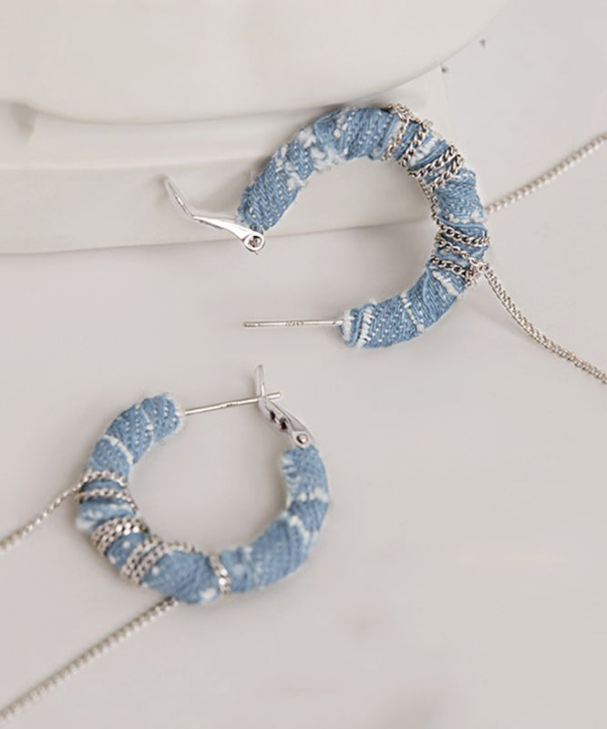 Boho-Ohrringe aus blauem Sterlingsilber mit Denimkette und Quaste