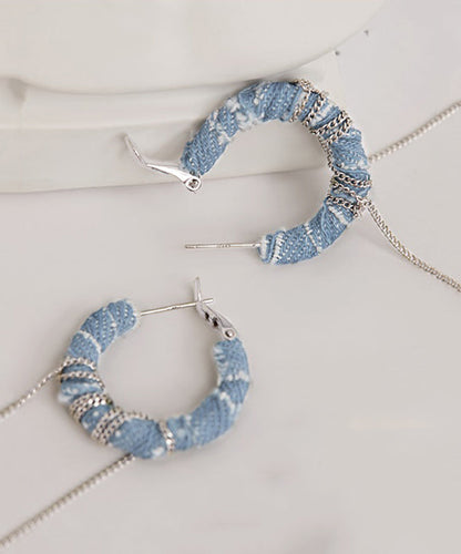 Boho-Ohrringe aus blauem Sterlingsilber mit Denimkette und Quaste