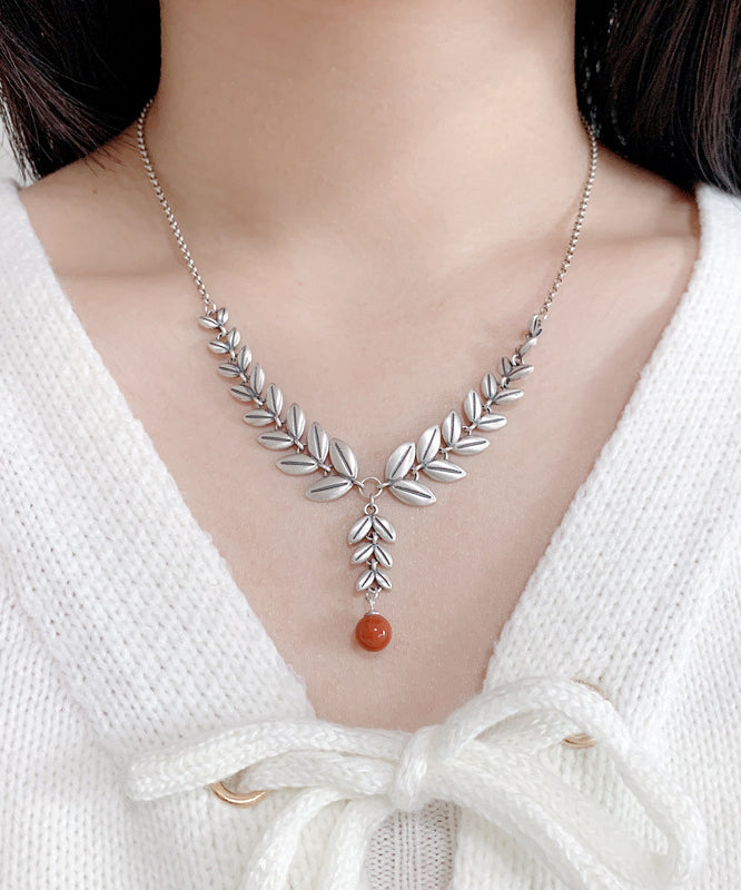 Boho Weizenohr Patchwork Damen Silber Anhänger Halskette