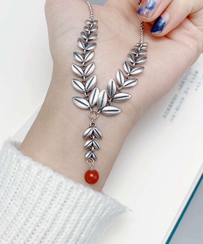 Boho Weizenohr Patchwork Damen Silber Anhänger Halskette