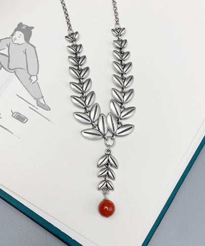 Collar con colgante de plata estilo bohemio con diseño de espiga de trigo y patchwork para mujer