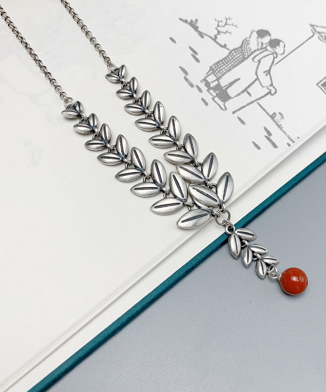 Collar con colgante de plata estilo bohemio con diseño de espiga de trigo y patchwork para mujer