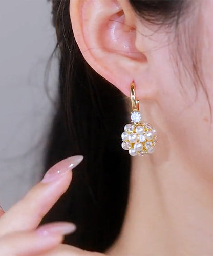 Pendientes colgantes de circonita y perla de aleación de oro estilo bohemio