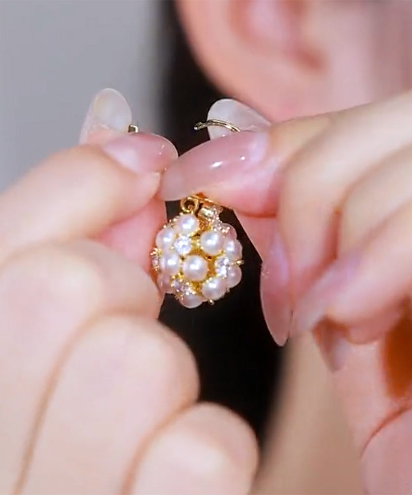 Pendientes colgantes de circonita y perla de aleación de oro estilo bohemio