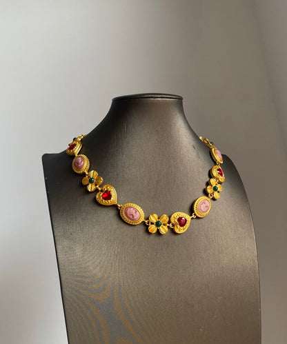 Collar bohemio de princesa con diseño floral de circonita y aleación de oro