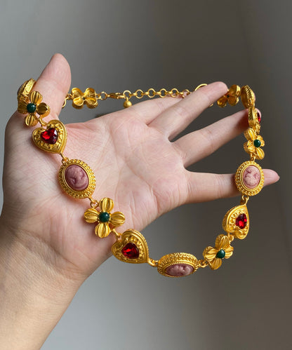 Collar bohemio de princesa con diseño floral de circonita y aleación de oro