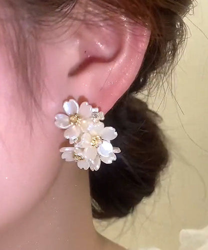 Pendientes de aro bohemios con diseño floral de concha y aleación de cobre y oro