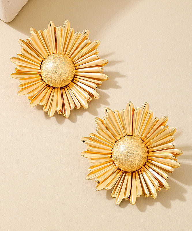 Pendientes bohemios de girasol con aleación de metal dorado