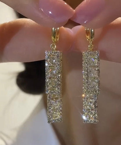 Pendientes colgantes con borlas rectangulares de circonitas doradas estilo bohemio