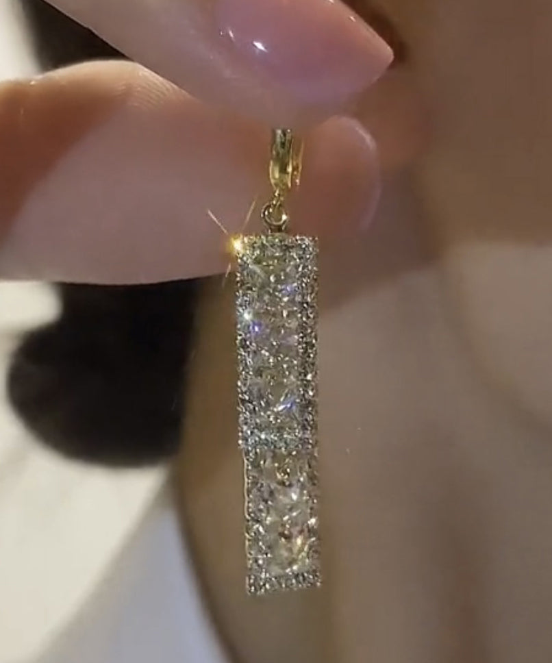 Pendientes colgantes con borlas rectangulares de circonitas doradas estilo bohemio