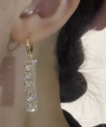 Pendientes colgantes con borlas rectangulares de circonitas doradas estilo bohemio