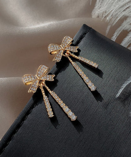 Pendientes bohemios con borlas de lazo de circonita y aleación de plata esterlina y oro