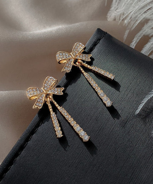 Pendientes bohemios con borlas de lazo de circonita y aleación de plata esterlina y oro