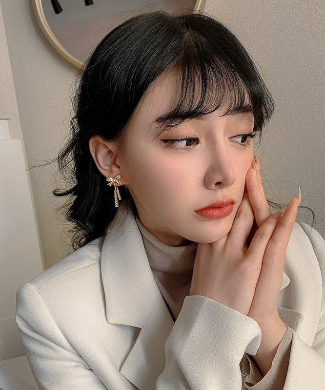 Pendientes bohemios con borlas de lazo de circonita y aleación de plata esterlina y oro