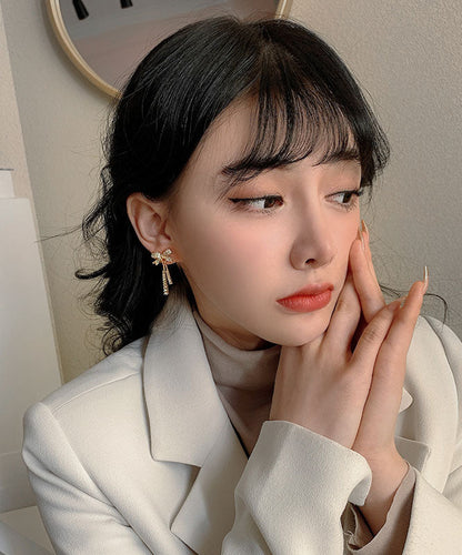 Pendientes bohemios con borlas de lazo de circonita y aleación de plata esterlina y oro