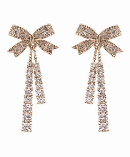 Pendientes bohemios con borlas de lazo de circonita y aleación de plata esterlina y oro