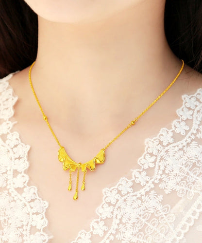 Collar con colgante de borla y lazo dorado estilo bohemio en plata de ley dorada