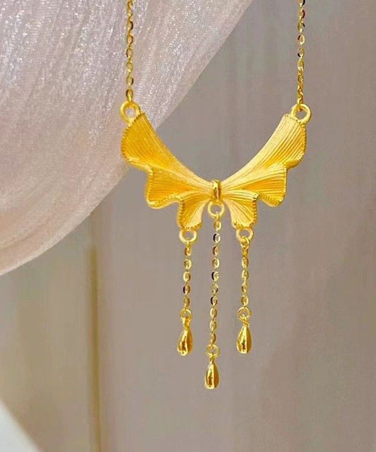 Collar con colgante de borla y lazo dorado estilo bohemio en plata de ley dorada