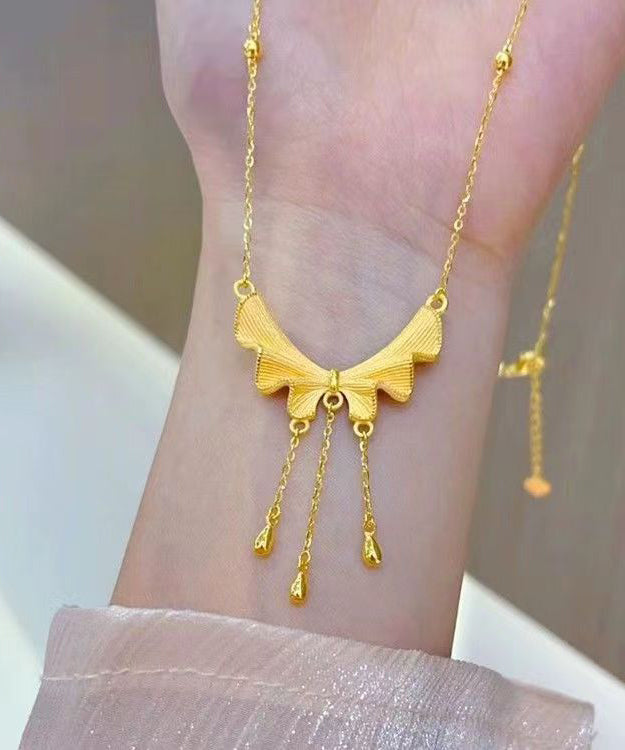 Collar con colgante de borla y lazo dorado estilo bohemio en plata de ley dorada