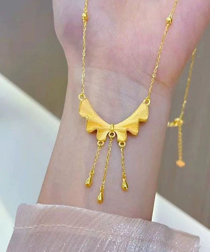 Collar con colgante de borla y lazo dorado estilo bohemio en plata de ley dorada