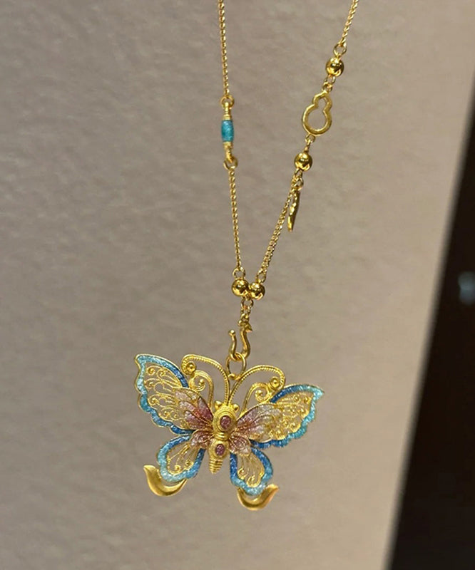 Boho Gold Sterling Silber Overgilt Schmetterling Hohl Out Anhänger Halskette