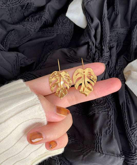 Pendientes colgantes de hoja escarchada con sobredorado de plata esterlina y oro bohemio