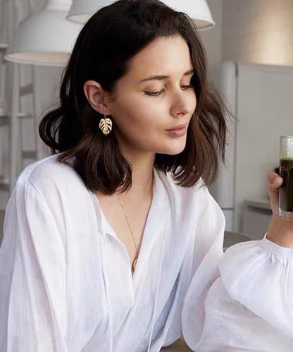 Pendientes colgantes de hoja escarchada con sobredorado de plata esterlina y oro bohemio