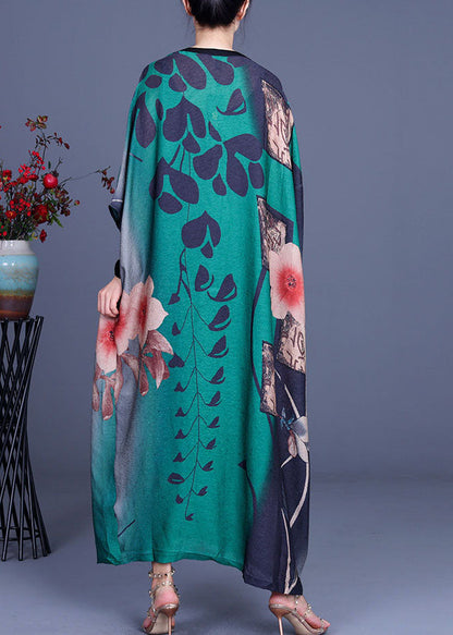 Boho-Kleid mit grünem Knopfdruck und halblangen Ärmeln