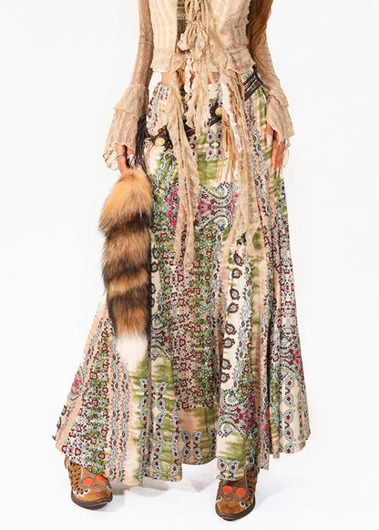 Boho Green High Waist Print A Line Skirt Summer