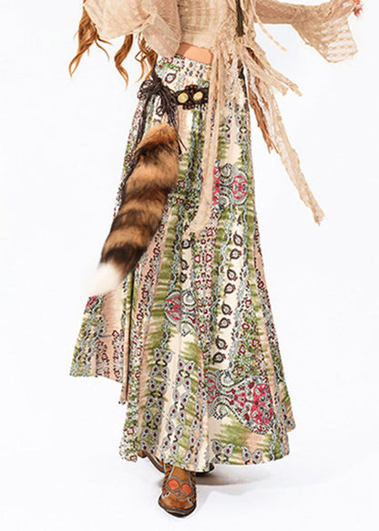 Boho Green High Waist Print A Line Skirt Summer