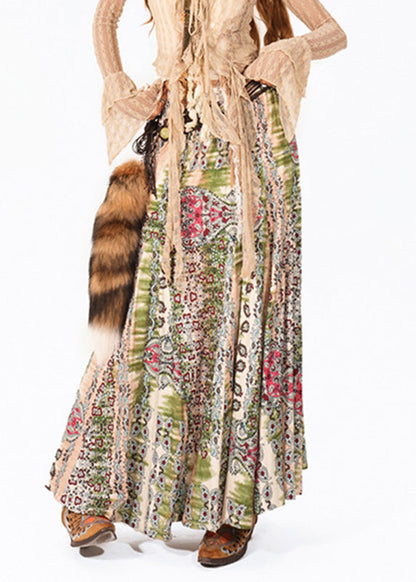 Boho Green High Waist Print A Line Skirt Summer